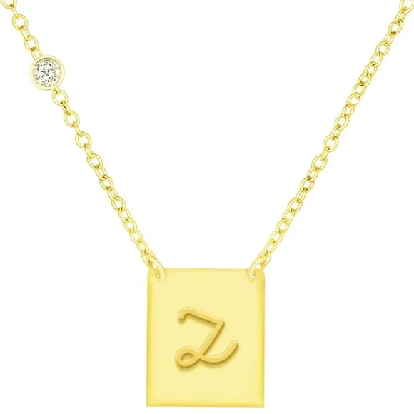 18K Gold Vermeil CZ Script Initial Pendant Necklace “ R”SAVVY CIE JEWELS